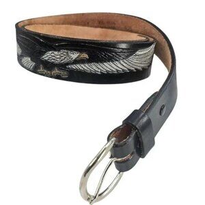 Vintage Brushy Creek Men's Black Leather Eagle Belt - Size 40, Patriotic USA